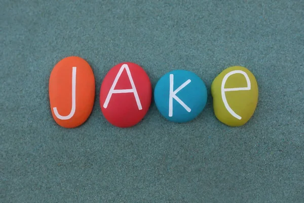 Jake Nome Maschile Composto Lettere Pietra Multicolore Sabbia Verde — Foto Stock