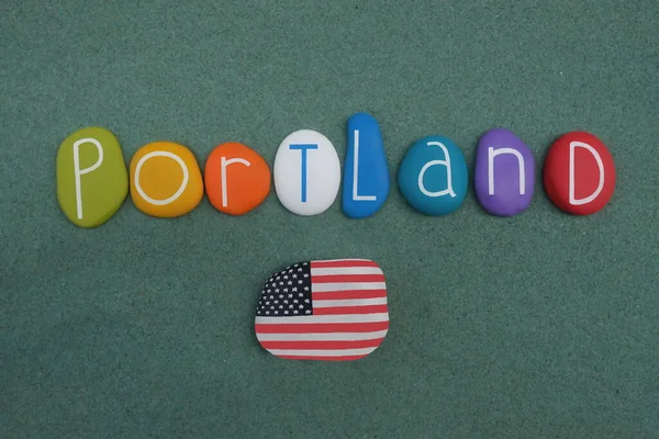 Portland Delstaten Oregon Usa Souvenir Komponerad Med Flerfärgade Stenbokstäver Över — Stockfoto