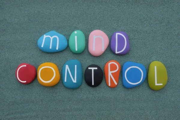 Texto Control Mental Compuesto Con Letras Piedra Multicolor — Foto de Stock