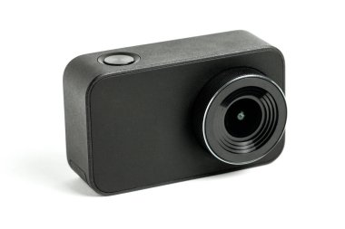 Beyaz bir arka plan üzerinde izole kamera. Kamera görüntüleri 4k film, spor ve aile içi yaşam için. Tasarım ve dekorasyon için