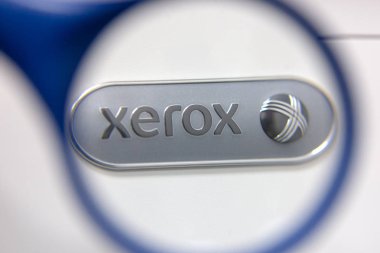 Kharkiv, Ukraine - February 11, 2019: xerox brand identity corporation. american global corporation that sells print and digital document products and services clipart