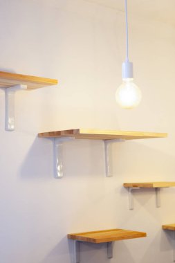 kedi, beyaz duvar arka plan için kapalı raflar. Kediler nerede atlamak ve dinlenme yeri.