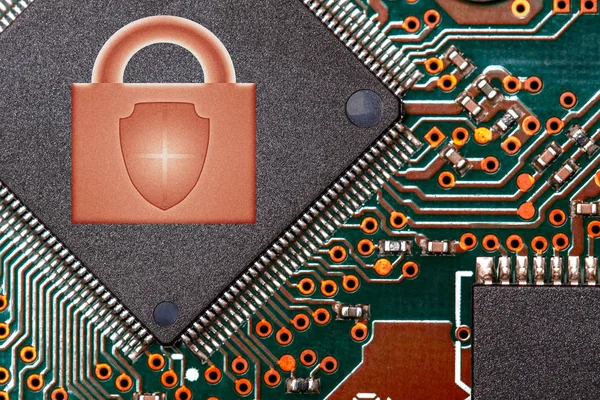 Chip Digital Circuito Cerrado Con Logotipo Bloqueo Concepto Tecnologías Seguridad — Foto de Stock