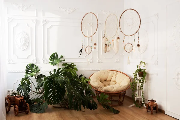 Oda iç tropikal houseplants monstera, dreamcatchers ile 
