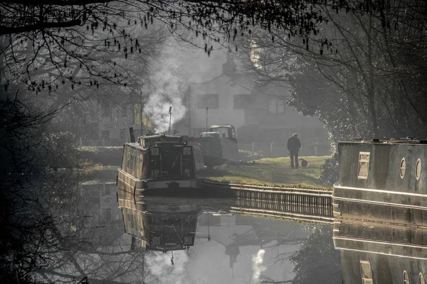 Uma Manhã Enevoada Canal Trent Mersey Great Haywood Staffordshire Cena — Fotografia de Stock