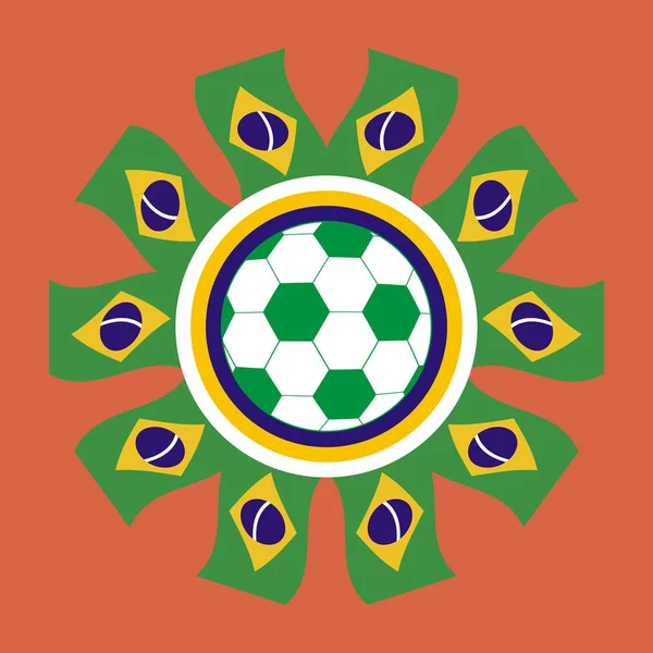 Futbol simgesi İspanya. Vektör görüntü Brezilya bayraklarıyla çerçeveli bir futbol topu.