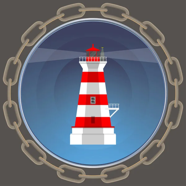 Leuchtturm Logo Plakat Vektor Illustration Eines Leuchtturms Auf Blauem Hintergrund — Stockvektor