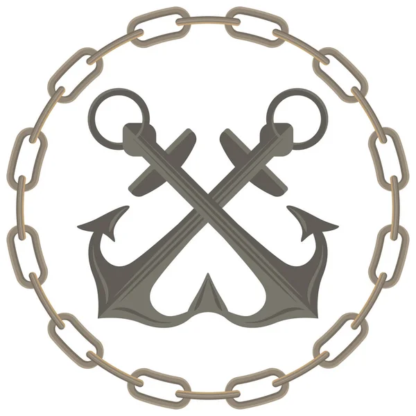 Çapa logo tasarım. Vektör logosu deniz konulu. Zinciri çerçevesinde iki çapa.