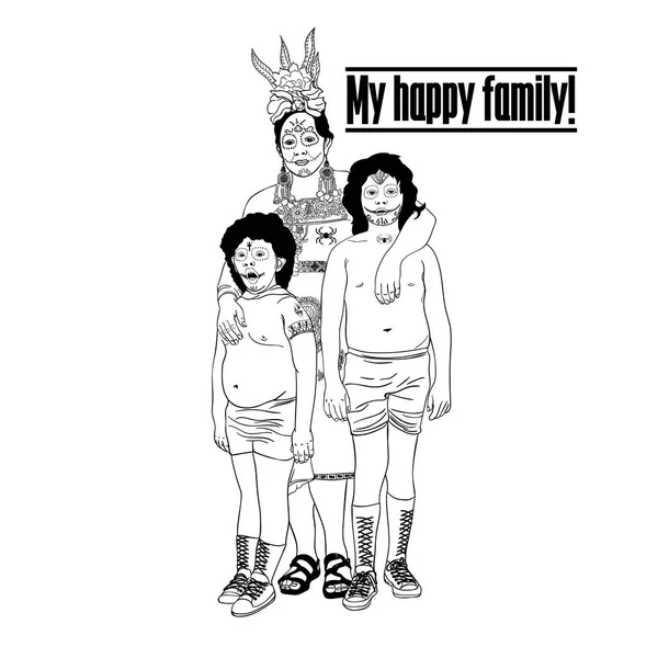Benim mutlu bir aile. Cadılar Bayramı kutluyor mutlu bir aile vektör çizim.