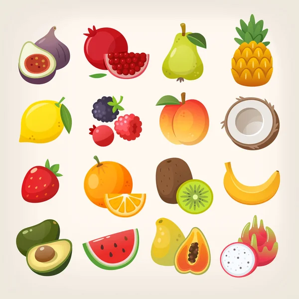 Набор фруктовых икон. Векторные изображения — стоковый вектор