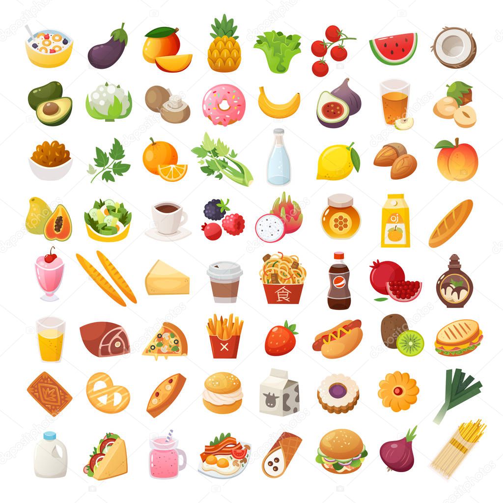 Food ingredients and dishes icons