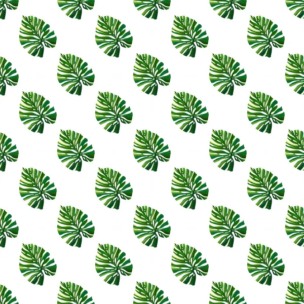 Patrón digital de selva con hojas de palma monstera sobre fondo blanco. Diseño de tela tropical de verano sin costuras. ilustración dibujada a mano — Foto de Stock