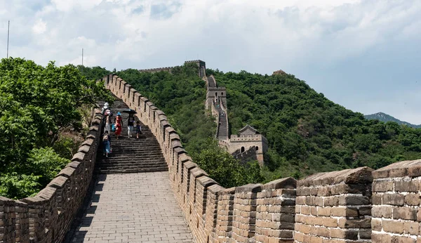 Mutianyu Pequim China Junho 2018 Pessoas Turismo Caminhando Famosa Grande — Fotografia de Stock