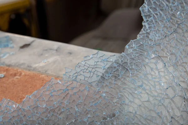 Broken Blue Crystal Glass Background Graphic Textures Broken Car Front — Stock Photo, Image