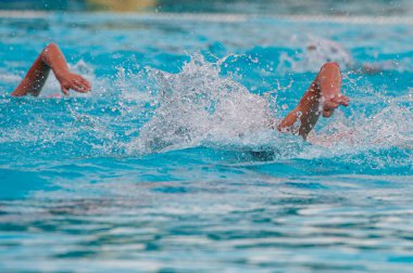 Bir yüzme havuzunda Freestyle yüzme sporcular