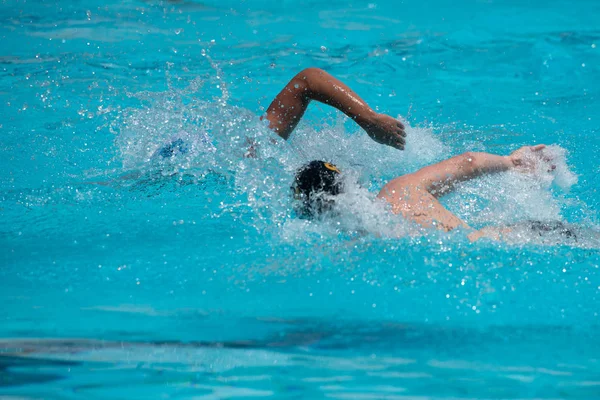 Atletas nadando estilo livre em uma piscina — Fotografia de Stock