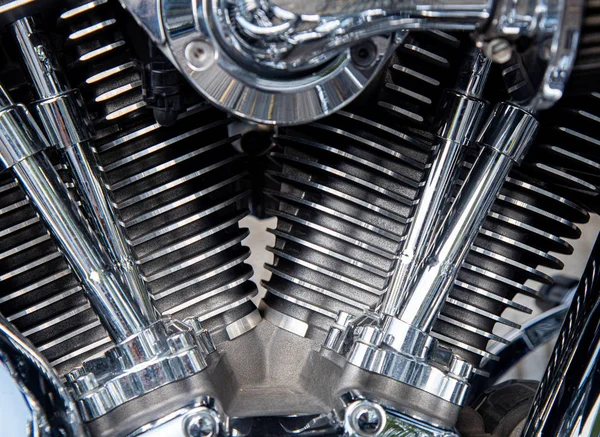 Details eines Harley Davidson Chrom-Metallmotors — Stockfoto