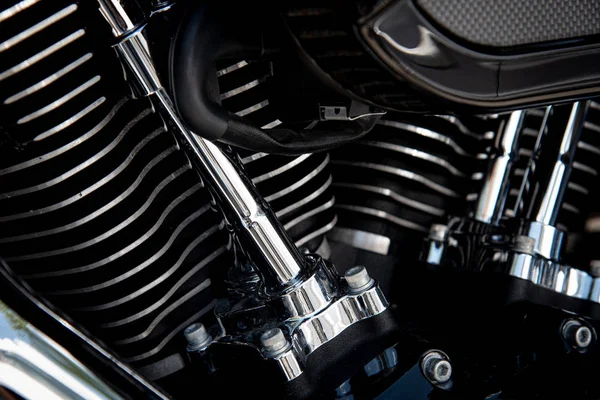 Részletek króm sport motorkerékpár fém motor — Stock Fotó