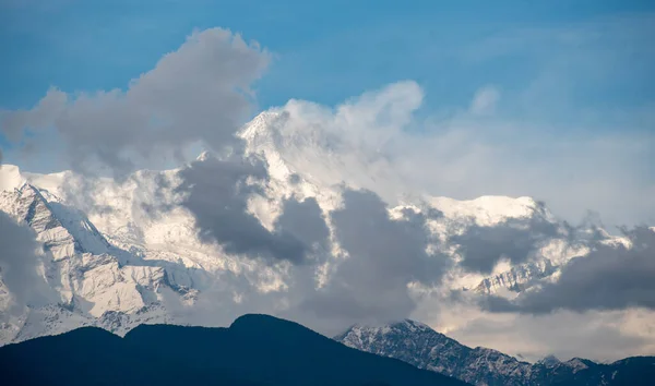 Famous Annapurna Massif Mountains Himalayas Covered Clouds Snow Ice North — Stock Photo, Image