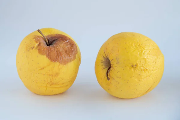 Manzana Amarilla Seca Podrida Malsana Sobre Fondo Blanco — Foto de Stock