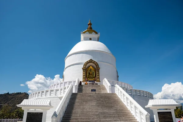 Pokhara Nepal Mart 2020 Ünlü Dünya Barışı Pagoda Budist Tapınağı — Stok fotoğraf