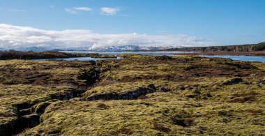 Thingvellir Milli Parkı 'nda kışın İzlanda manzarası