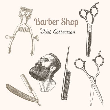 Berber dükkanı araçları toplama vektör illüstrasyonu 