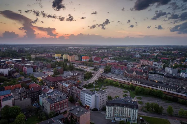 Aerial Drone View Zabrze City Dusk Zabrze Silesia Poland — Stock Photo, Image