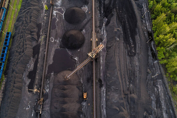 Aerial drone view on coal mine. Gliwice, Silesia, Poland
