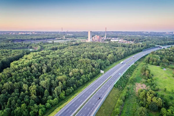Vista Aérea Autopista Través Silesia Mina Carbón Zabrze Silesia Polonia — Foto de Stock