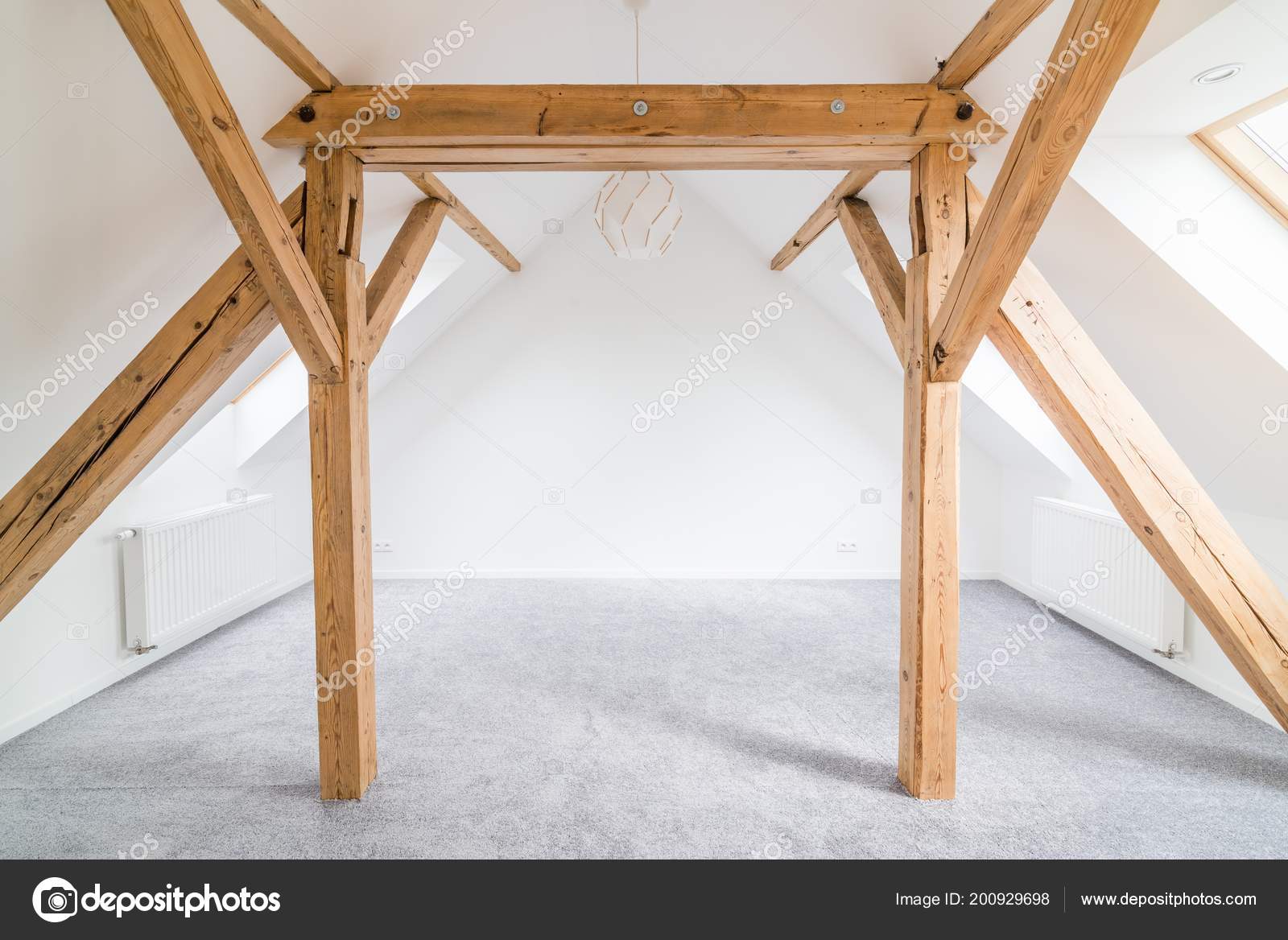Empty Attic Room Wooden Ceiling Beams Modern Bright Attic