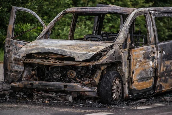 Burnt Car Road Car Accident — Stock Photo, Image