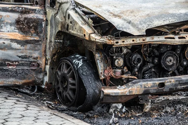 Burnt Car Road Car Accident — Stock Photo, Image