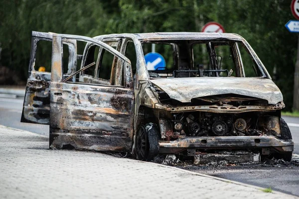 Burnt Car Road Car Accident — Stock Photo, Image