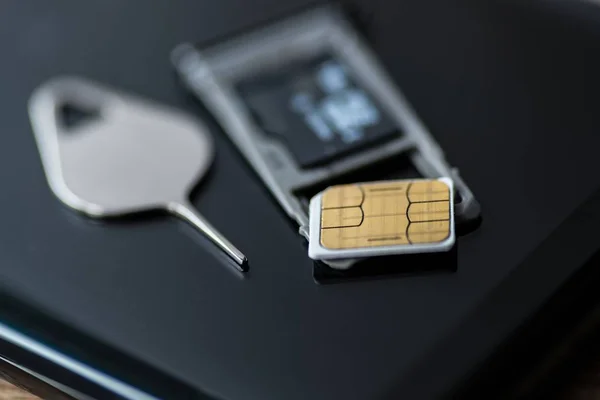Memory card micro sd and micro sim card tray in smartphone