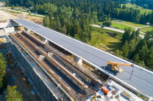 Drohnenaufnahme Aus Der Luft Auf Der Bau Befindlichen Autobahn Bau — Stockfoto