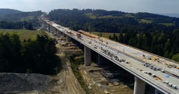 Luchtfoto Drone Zicht Snelweg Aanbouw Bouw Van Het Viaduct Nationale — Stockvideo