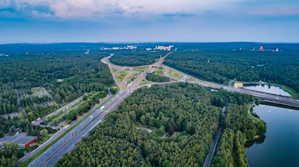 Vista Aérea Del Dron Cruce Autopista Katowice Silesia Polonia — Foto de Stock