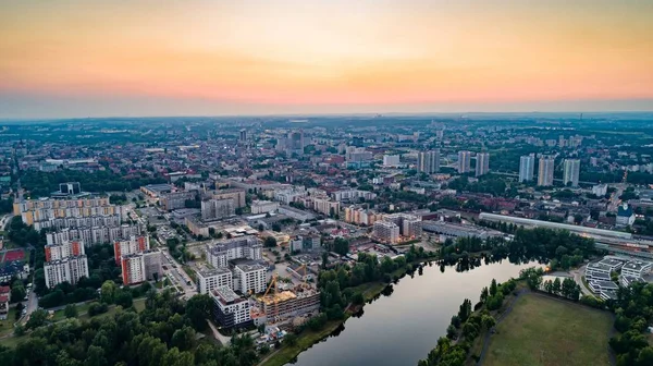 Drone Антена Погляд Катовіце Вечір Сілезія Польща — стокове фото