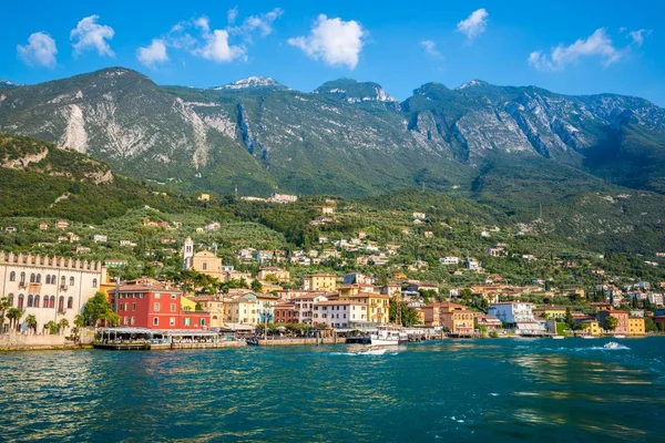 Vista Panorâmica Sobre Limone Sul Garda Barco Lago Garda — Fotografia de Stock