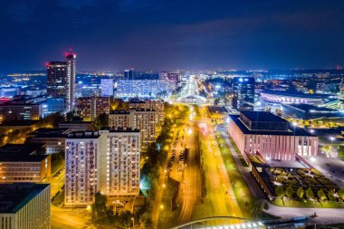 Katowice kent merkezinde hava dron görünümü. Katowice, Silesia, Polonya