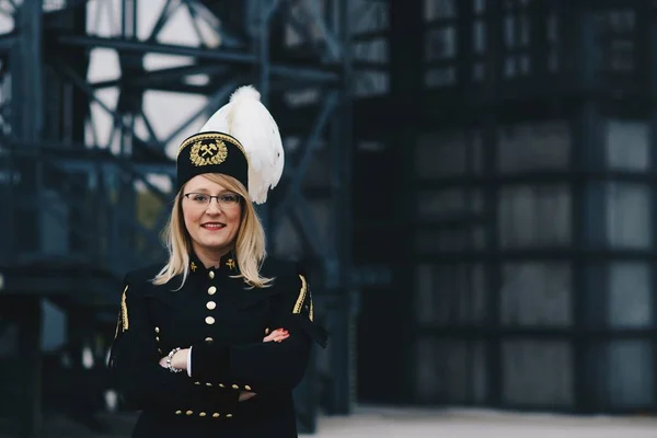 Kvinna Svart Kol Gruvarbetare Förman Gala Parad Uniform Schlesien Polen — Stockfoto