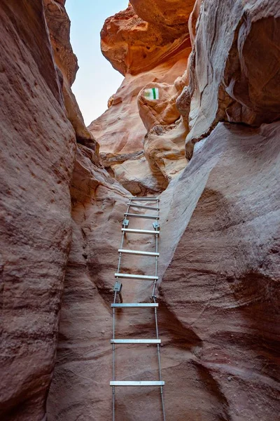 Fém Létra Csatolt Red Canyon Sziklák Red Canyon Egyike Izrael — Stock Fotó
