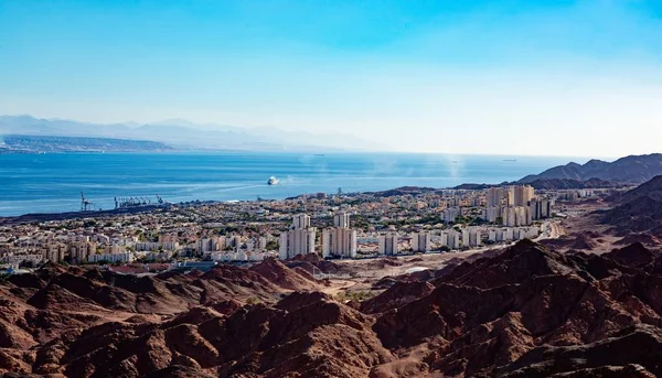 Vista Beleza Sobre Eilat Deserto Negev Estância Mar Vermelho Israel — Fotografia de Stock