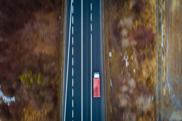 Aerial Drone View Tir Truck Asphalt Road Transport Logistic Concept — Stock Photo, Image