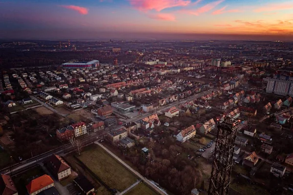Vista Aérea Drone Sobre Torre Rádio Madeira Gliwice Silésia Polônia — Fotografia de Stock