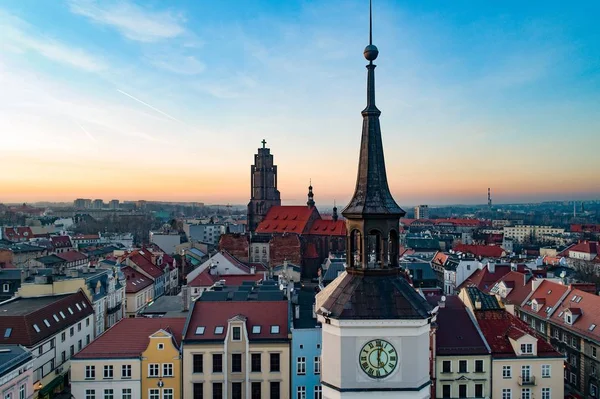 Drohnen Blick Auf Das Rathaus Auf Dem Marktplatz Von Gliwice — Stockfoto