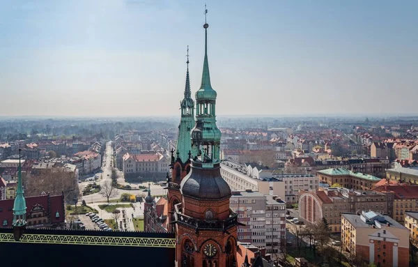 Aerial drone view on Legnica and Peter and Paul catholic cathedral — Stock Photo, Image