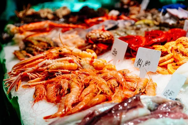 Langoustines fraîches sur le marché aux poissons — Photo