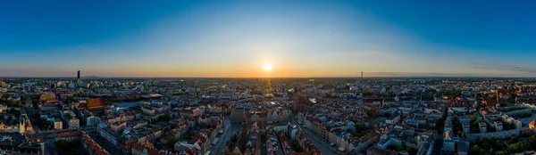 Panoramic drone aerial view on Wroclaw city — Stock Photo, Image